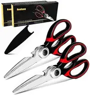 Ronluuu Kitchen Scissor, Heavy Duty Scissors for Kitchen Use with Safety Cover & Soft Grip & Multi-Functional Utility Scissors, Shears for Meat Poultry Herbs Cutting (2 Pack)