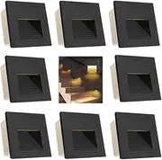 Arotelicht 8pcs/3W Wall Recessed Stair Lights,IP65 Waterproof,Warm White,LED Step Night Light Indoor/Outdoor,Aluminum,Garden Lighting Deck Balcony,Black Cover,for Stairs,Corridors,Steps