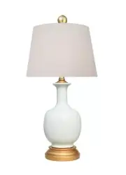 Beautiful White Porcelain Vase Clear Gold Leaf Base Table Lamp 21"