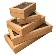 10x Disposable Cardboard Catering Grazing Box w Window Kraft Brown Sizes XS-XL