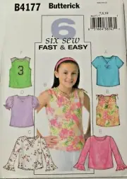 Butterick 4177 Girls Tops with Sleeve Options Sewing Pattern in 6 Styles 7-8-10