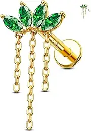 [Jewseen] 14K Gold Flat Back Earrings Top Push in Threadless Cartilage Stud Chain Flat Back Stud Helix Tragus Conch Piercing Jewelry for Women