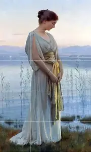 Tile Mural EVENING BY THE LAKE M. Nonnenbruch girl Backsplash Art Marble Ceramic