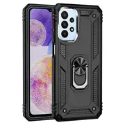 For Samung Galaxy A23 4G /A23 5G Slide Camera Cover & Kickstand, Built-in 360° Rotate Ring Stand Magnetic Ring Shockproof Heavy Duty Case (Black)