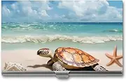 [VFMKT] Slim Metal Business Card Holder Portable Business Card Case Pocket Name Card Holder Sea Turtle Starfish Wallet for Men Women Office Travel, style, One Size