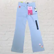 Gap Kids Boot Cut Iron On Patches Jeans Girls 12 Slim Light Blue Boho Y2K NWT