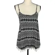 Mossimo NWT Tank Cami Top Women Medium Rayon B&W Crochet Hem Adjustable Straps