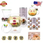 Stovetop-Safe Borosilicate Teapot Set with Warmer & 12 Elegant Flowering Teas