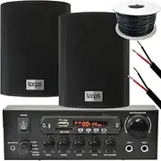 2X Black Outdoor Speaker Bluetooth System Kit | Smart Home Echo DOT Alexa SPOTIFY | Outside Background Audio Weatherproof Waterproof External | Wireless Music Player HiFi for Garden BBQ Parties, Pub