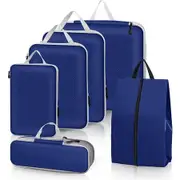 6Pc Compressed Luggage Packing Cube,Travel Storage Organizer Set with Shoe Pouch,Mesh Visual Luggage Bag For Portable Lightweight Suitcase Color Navy