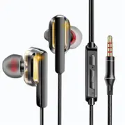 CK3 Dual Dynamic In-ear Earphone Wired Control Heavy Bass HiFi Headphone with Mic BLACK COLOR
