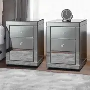 ALFORDSON 2x Mirrored Bedside Table Cabinet Nightstand Side End Table Drawers