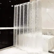[OTraki] Shower Curtain 200 x 200cm Weighted Bath Curtain Waterproof 3D Semi Transparent EVA Heavy Duty Long Clear Bathroom Shower Curtain Liner with 13 Hooks