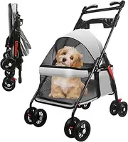OMDOCA Pet Dog Cat Stroller with Foldable Dog Cat Cage Jogger Stroller with Storage Basket and Cup Holder,4 Wheels for Medium/Small Dogs and Cats, with Cup Holder (Grey-B)