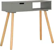 vidaXL Solid Pinewood Console Table- Grey, Compact, Stylish Accent Furniture with MDF Tabletop and Drawer, Scandinavian Style