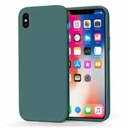 For Apple iPhone X /XS Silicone Silky Soft Case with Microfiber TPU Ultra Slim Anti Scratch Shockproof Cover (Dark Green)