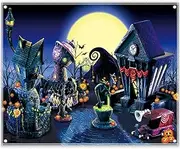 ZTHMOE 10x8ft Halloween Nightmare Themed Party Photography Backdrop Pumpkin Moon Town Background Birthday Baby Shower Christmas Party Decorations Photo Tapestry Props