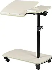 Luxury Overbed Table Medical Overbed Bedside Table Rolling Laptop Desk Cart Height Adjustable Mobile Laptop Tray Sit Stand Desk with Wheels for Home Portable