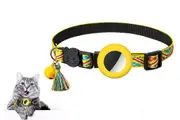 Pet Collar with Airtag Holder Geometric Pattern Cat Collar with Bell and Tassel-Yellow