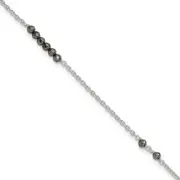 Sterling Silver Black Cz Beads 9In Plus 1 In Ext. Anklet
