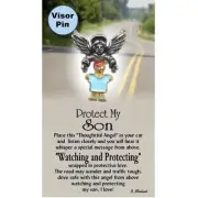 Thoughtful Little Angel Card Protect My Son 9233 & Angel Pin with Austrian Cr...
