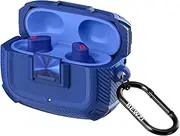 BEWZI Case Cove for Beats Studio Buds + | Studio Buds Case with Hook. Stylish Carbon Fiber Pattern and Secure Lock Clip Design for Beats Studio Buds | Studio Buds Plus Case 2021/2023 (Blue)