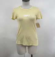 Obey Women's Babydoll T-Shirt Jumble Bar Yellow Size S NWT Shepard Fairey