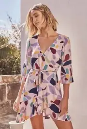 Size 12 Mister Zimi Colette Wrap Dress In Pink Kaleidoscope.New with tag.Rrp...