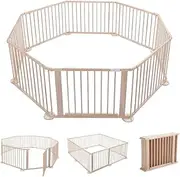 Pet Dog Fence Wooden Pet Playpen 8 Panels, for Kids Activity Centre Foldable Fence Outdoor Playard