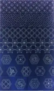 Sashiko Pre-printed Panel - HM-21 - Hexagon Crests & Traditional Motifs-Drk Navy