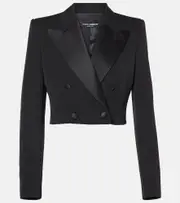 [Dolce & Gabbana] Dolce & Gabbana Cropped cotton-blend tuxedo jacket AU 16 black