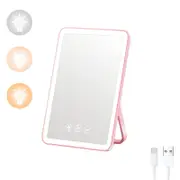Catzon LED HD Makeup Mirror Rechargeable 3 Color Lighting Dimmable-Pink