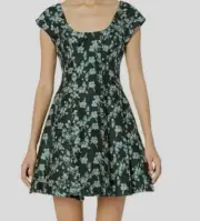 NWT Womens Zac Posen Charleston Floral Fit Flair Dress Black Pool Blue 8