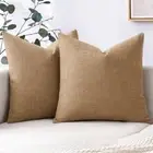 Pack of 2 Faux Linen Throw Pillow Covers Square Rustic 18 x 18-Inch Brown