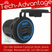 12v/24v Boat Caravan Motorhome QC3.0 Quick Charge Dual USB Backlit Blue LED