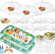 FillTouch 128 Pcs Inflatable Buffet Cooler for Parties 2 Inflatable Serving Bars 6 Salad Bowl 3 Food Cover 12 Serving Utensils 5 Plastic Tray 100 Labels(Vivid)