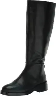 Sam Edelman Mable Black Leather Rounded Toe Stacked Block Heeled Wide Calf Boots