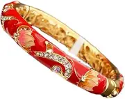 [WBPTP] Enamel Bangle for Women, Enamel Rhinestone Bangle Spring Hinged Cuff Bracelets for Chinese Cloisonne Traditional Handcrafts Jewelry