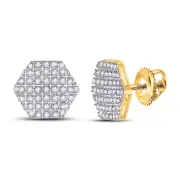 Macey Worldwide Jewelry 10K Yellow Gold Mens Diamond Hexagon Earrings 1/5 CT