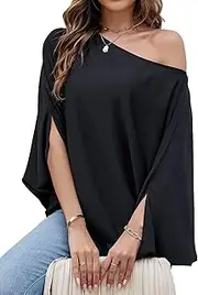 [CiCiBird] Women Casual Off The Shoulder Blouse Loose Batwing Sleeve Shirt Flowy Chiffon Top