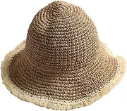 [Huuflyty] Womens Sun Straw Hat Wide Brim Summer Hat Foldable Roll up Floppy Beach Hats for Women Girl UPF 50+