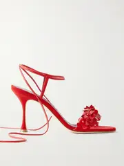 [Manolo Blahnik] Manolo Blahnik - Anista 90 Leather-trimmed Suede Sandals - Red - IT41.5 IT 41.5 Red