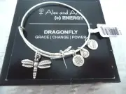 Alex and Ani DRAGONFLY Russian Silver Charm Bangle New W/Tag Card & Box