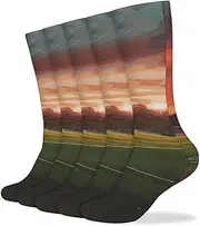 [BVNMT] Super Value Fashion Large Chemical Fiber Men's And Women's Breathable Sunset Beautiful Soccer Field Printed Stockings 5 Pairs of Super Soft Non-binding Moisture Wicking Christmas Socks 15.7 in