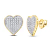 10kt Yellow Gold Womens Round Diamond Heart Cluster Screwback Earrings 1/4