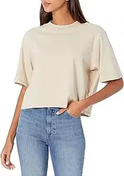 [The Drop] Women's Sydney Short-Sleeve Cropped Crewneck T-Shirt, Sand, 3X, Plus Size
