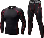 [YUSHOW] Minghe Men's 2pcs Long Underwear Set Cool Dry Compression Set Base Layer Top Bottoms Black M