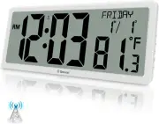 Geevon 14.3" Atomic Clock Battery Operated, Auto-Set Large Atomic Digital Wall C