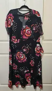 NWT TS TAKING SHAPE Black & Pink Print Long Overlay Dress ~ Plus Size 16