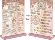 Bumqviy Happy 80th Birthday Decorations Back in 1945 Table Sign for Women, Pink Rose Gold Happy 80 Birthday Two-Sided Wooden Poster with Stand, Eighty Year Old Birthday Gift Party Supplies